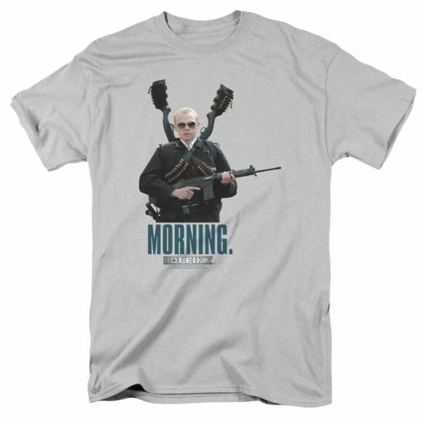 

fuzz morning t shirt mens licensed police comedy movie tee silver, White;black