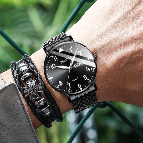 

wristwatches summer men's watches business leisure quartz watch waterproof luminous week date steel band trend relojes para mujer, Slivery;brown