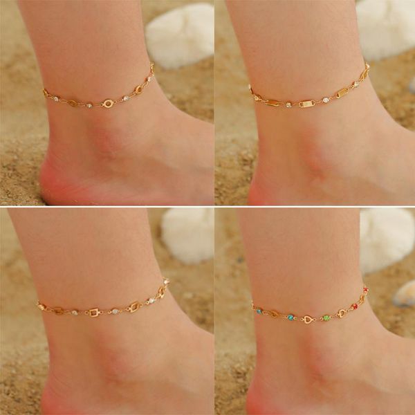

anklets beach heart chain anklet geometric hollow on foot summer jewelry accessories women party girl gift 2021 trendy gold color, Red;blue