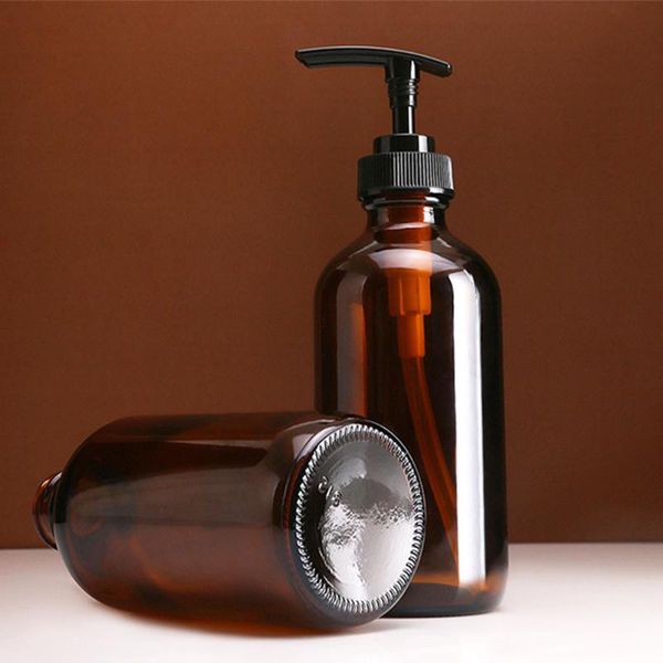 

liquid soap dispenser brown glass 240ml 480ml bathroom delivery bottle for shampoo shower gel hair conditioner simple press pump