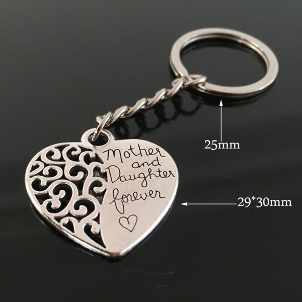 

keychains double side heart mother and daughter forever keyring fashion alloy jewelry keychain for women mom mother's day birthday gift, Silver