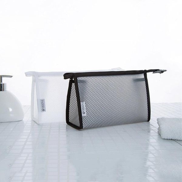 Black White PVC Saco Cosmético Portátil Cwaterproof Travel Bag Organizer Sacos Organizador 23.5x15x8.5cm