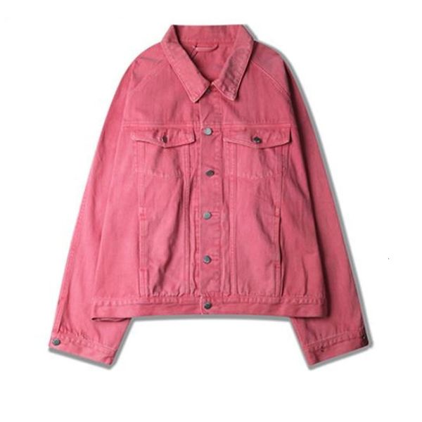 

women's down & parkas vintage turn collar pink women denim coat loose casual long sleeve woman jackets hip hop streetwear spr, Black