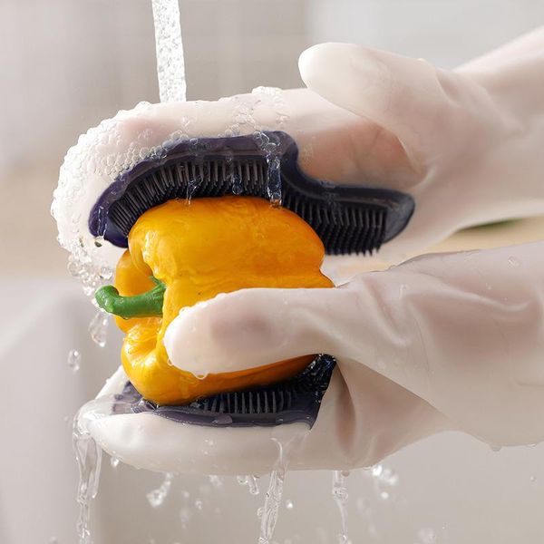 Guanti usa e getta 1Pair Lavastoviglie Pulizia Magica Gomma siliconica Guanto per lavare i piatti Per la casa Scrubber Spazzole per la pulizia della cucina Scrub