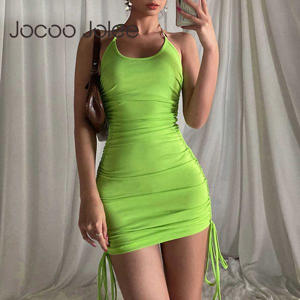 Сексуальный ремешок без спинки Halter шеи плиссированные платье элегантные зеленые вечеринки ночное клуб платье платье женщин Bodycon Wrap Mini платье 210619