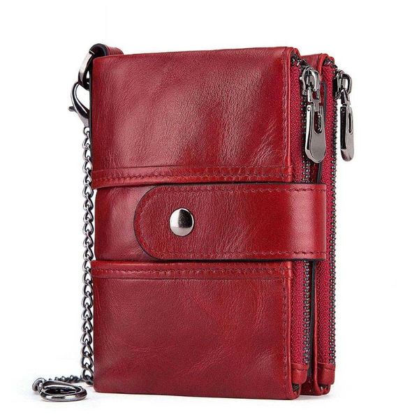 

rfid anti-theft brush wallet leather multifunctional buckle zipper retro men's bag coin purse wallets, Red;black