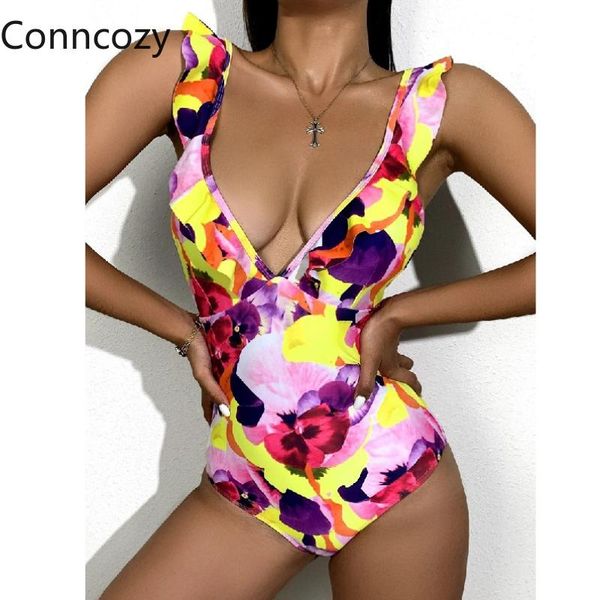 

one-piece suits 2021 swimsuit ruffled sweet women's swimwear halter bathing suit women monokini girl beachwear