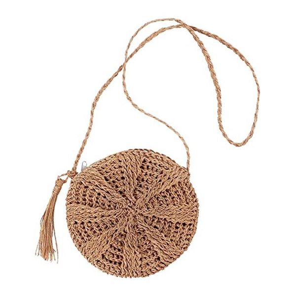 

duffel bags simple round tassel female messenger straw bag handmade shoulder woven summer beach
