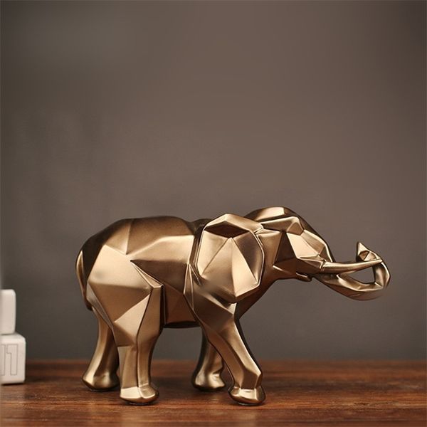 Moderno abstrato dourado elefante estátua resina ornamento casa decoração acessórios presentes para escultura artesanato animal 210827