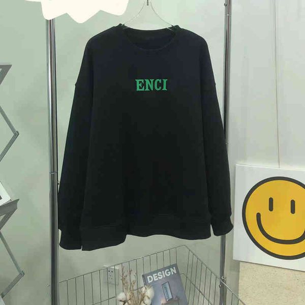 

2022 factory wholesale new model [jimo sweater]spring 22 couple fashion style simple letter printing casual loose round neck sweater, Black