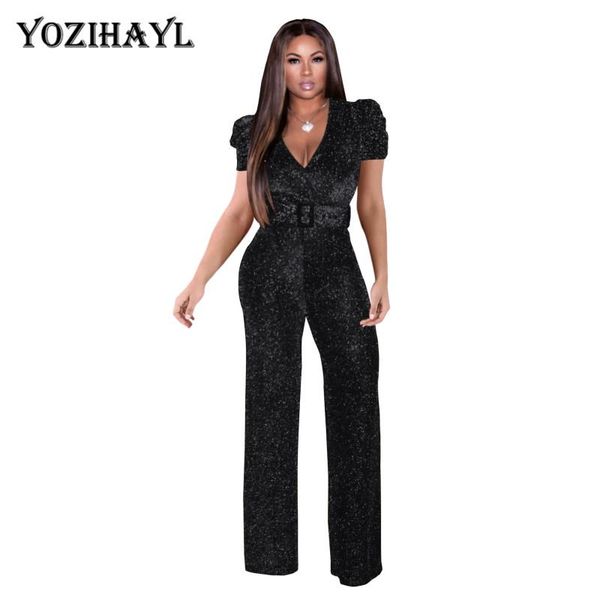 

women's jumpsuits & rompers women elegant jumpsuit v-neck short sleeve overalls long pants playsuit office lady vintage ladies clothes, Black;white