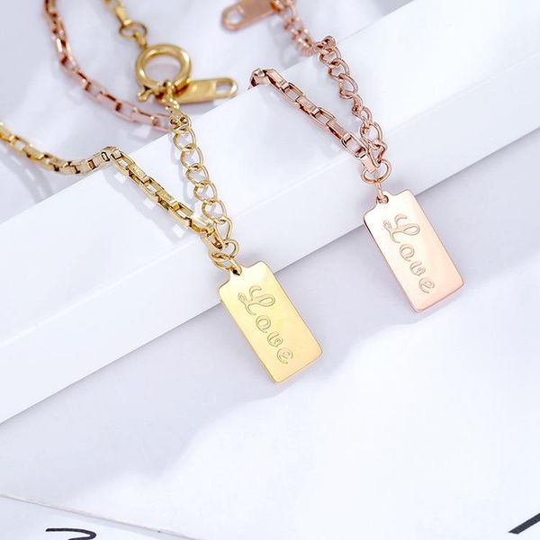 

link, chain letter titanium steel bracelet female rose gold pendant square hand ornament luxury bracelets for women, Black