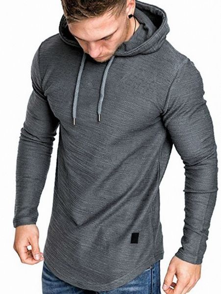 

men curved hem drawstring hooded sweatshirt a95t#, Black
