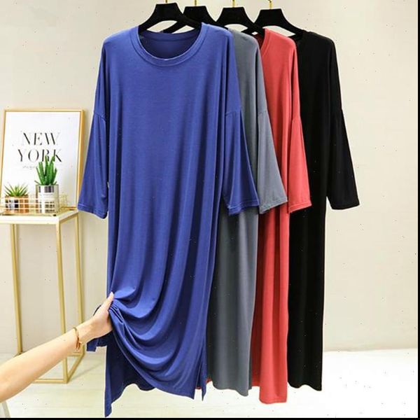 

cotton nightgown nightdress modal womens sleepwears loose sleep wear 3 4 sleeve casual ladies nightwear sleepshirts spring autumn dress, Black;red