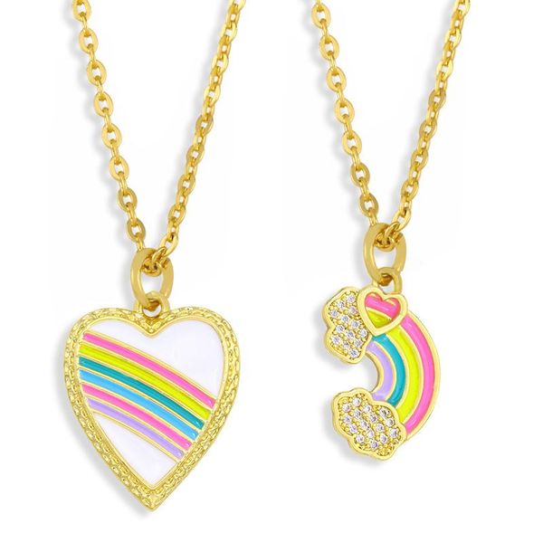 

pendant necklaces eyika luxury copper colorful enamel rainbow cloud heart charms necklace cubic zirconia collier women korean cz jewelry, Silver