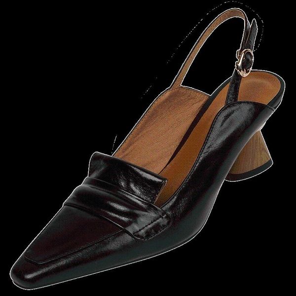 

slingbacks shoes woman heels elegant genuine leather women 2021 summer working casual high ladies pumps dress, Black