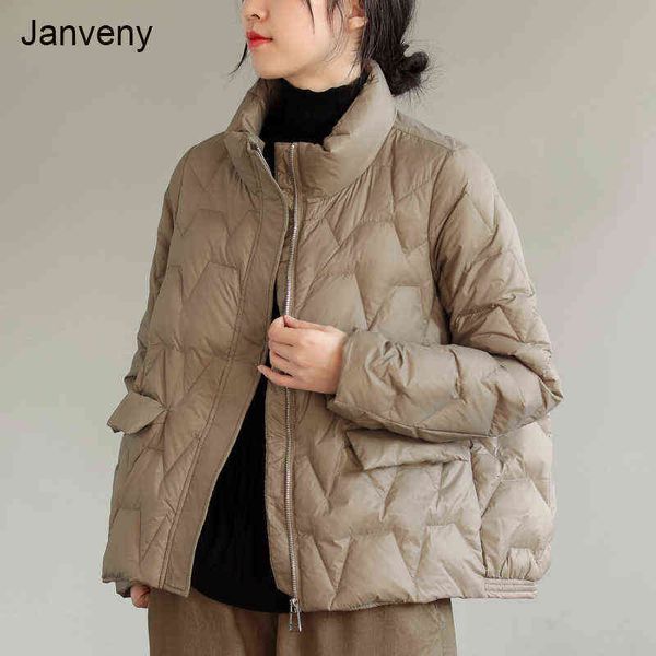 

janveny ultra light down jacket women winter stand collar feather puffer coat 90% white duck down parkas solid color outerwear 211130, Black