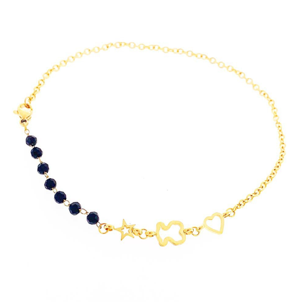 

link, chain stainless steel link bangle bracelets for women gold color heart star bear beads jewelry gifts, Black