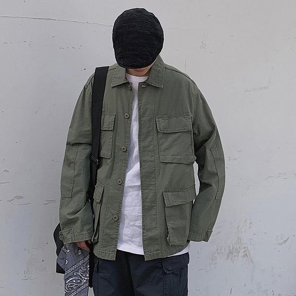 

men's jackets nice autumn and winter solid color loose japanese trend single-breasted casual tooling jacket black / green m-2xl, Black;brown