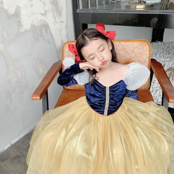 

girl's dresses autumn winter classic color princess dress baby girl clothes long-sleeved mesh stitching sweet, Red;yellow