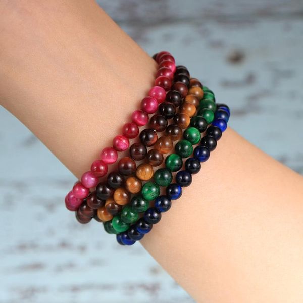 

beaded, strands 6/8mm natural tiger eye stone beaded couple bracelet 2021 fashion boho jewelry gift for men women lover, Black