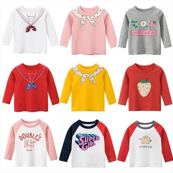 

girls t shirts fashion cotton boys children kids long sleeves cartoon print baby child clothing tee, Blue