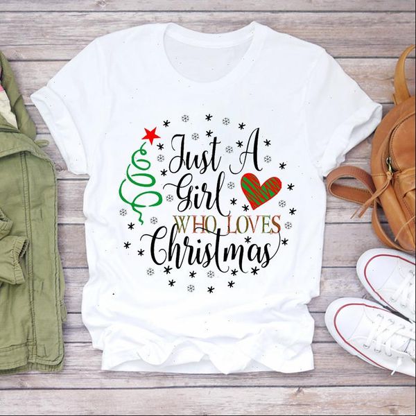 

womens t shirts women christmas striped love snowflake letter 90s holiday print lady tshirt ladies graphic female tee shirt, White