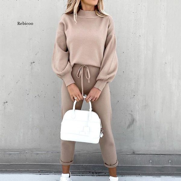 

women's hoodies & sweatshirts women tracksuit 2 piece set autumn winter pullover hoodie+long pants suit female knitted sweatsuits match, Black