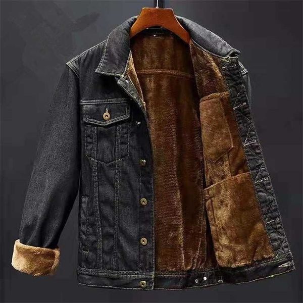 

men's winter denim jacket fashion casual plus size jean velvet thick outdoor warm coats 8xl 211214, Black;brown