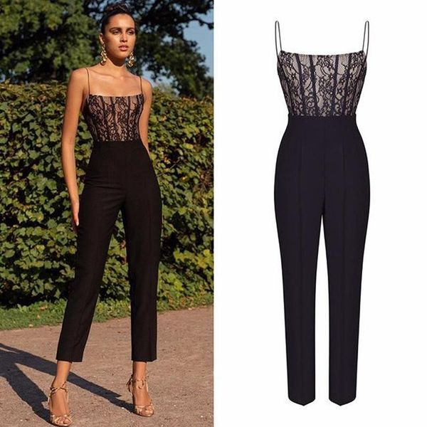 

women's jumpsuits & rompers mesh sheer black cami jumpsuit women summer lace jump suit romper casual spaghetti straps one piece outfits, Black;white