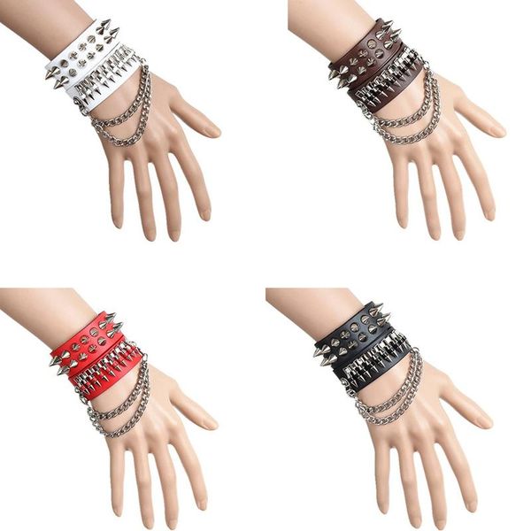 

link, chain the 2 rows of combination spike bracelet with a row iron, Black