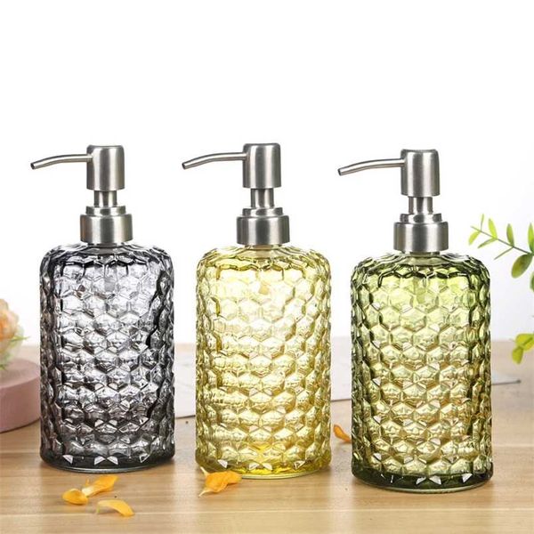 500ml Soap Shampoo Dispenser Liquid Hand Glass Garrafa de vidro com bomba de aço inoxidável para banheiro portátil SOAP Dispensers 211130