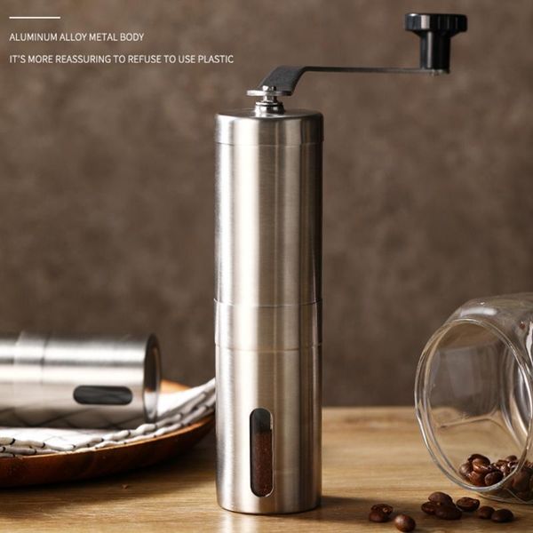 

manual coffee grinder for french embossing machine, hand-held mini, k cup, brushed stainless steel portable conical roasters