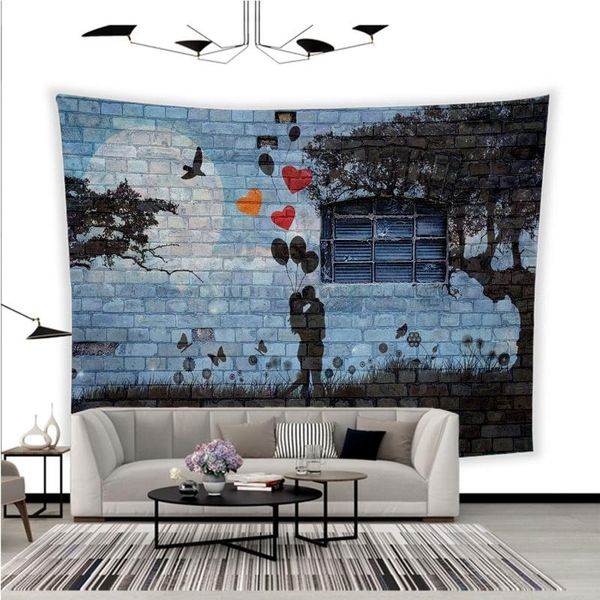 

tapestries custom love couple balloon tree romance polyester fabric