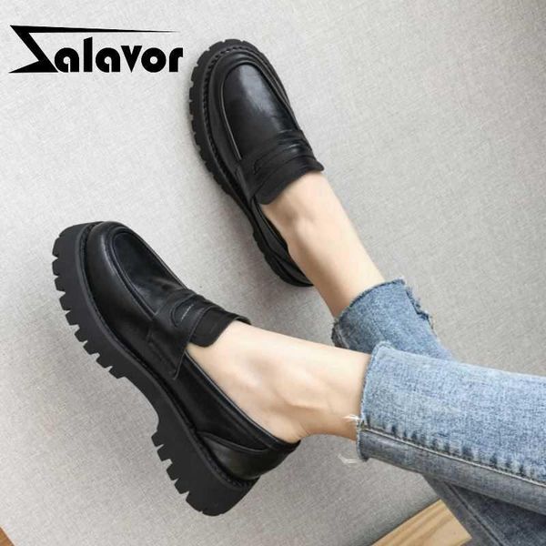 

dress shoes zalavor women real leather pumps round toe thick bottom slip on lafers classic ladies footwear spring size 34-41, Black
