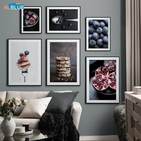 

paintings fresh fruits blueberry cranberry fig plant baking poster nordic wall pictures canvas art print kitchen cafe home decor painting