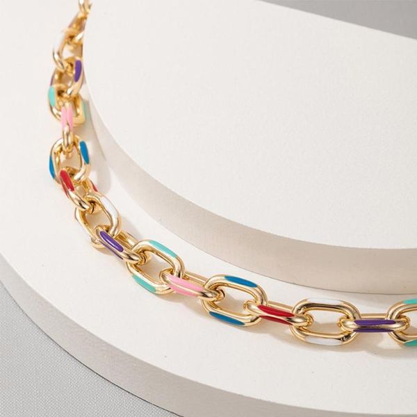 

chains vintage chain choker necklace for women gold color chunky bracelet punk aesthetic colorful drop oil bracel, Silver