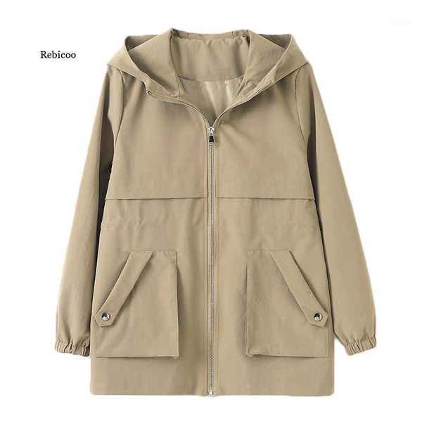 

women's jackets women's autumn windbreaker famale hooded jacket casual basic coat loose zipper lightweight outerwear plus size, Black;brown