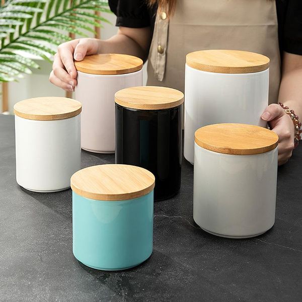 

storage bottles & jars 500ml 800ml 1900ml large capacity ceramic food containers coffee bottle with wood lid kitchen container