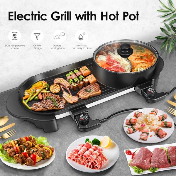 

in 1 electric pot oven smokeless barbecue pan shabu non-stick bbq griddle home baking plate eu plug vacuum sealing machine food