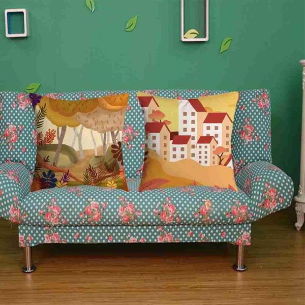 

pillow case autumn pastoral landscape pattern decorative pillows pillowcase polyester cushion cover throw sofa decoration 45cm*45cm