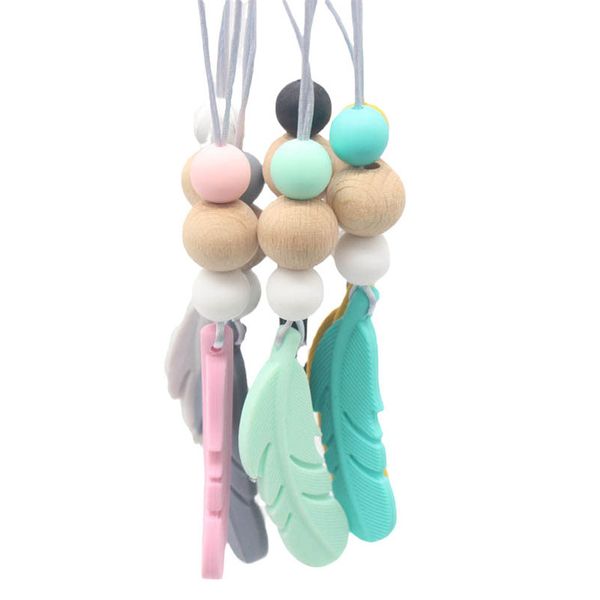 

pacifier holders baby clips weaning teething natural wooden practice toys feather tooth gum necklace soothes grinding silicone birch bead b9