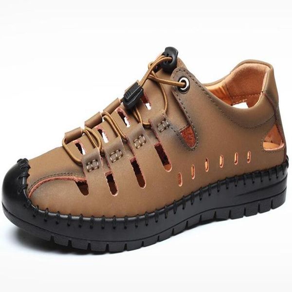

sandals 2021 summer shoes men genuine leather men's casual male brand non-slip plus size, Black