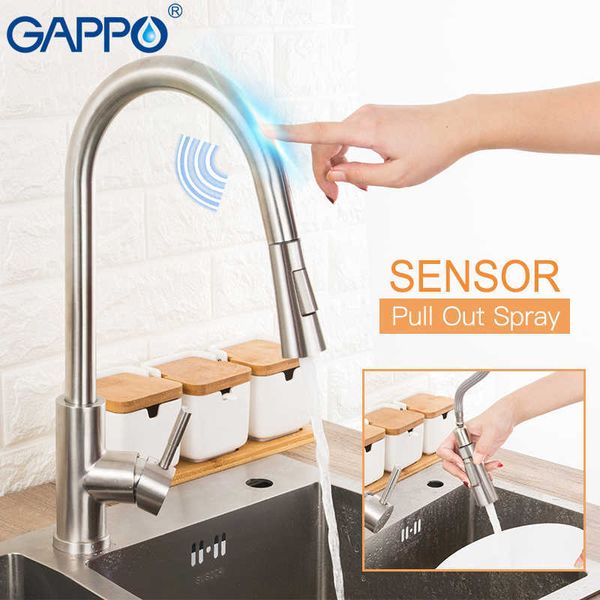 Gappo in acciaio inox Touch Control Kitchen Rubinetti Smart Sensor Kitchen Mixer Touch rubinetto per cucina Togliere il lavello Rubinetti 210724