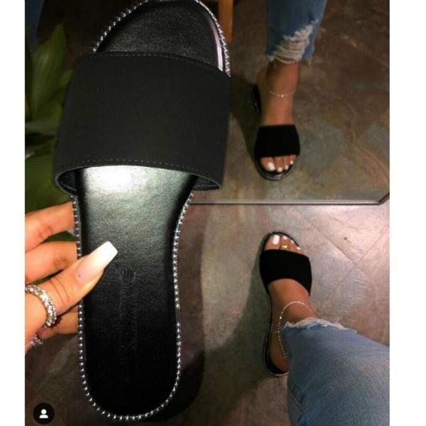 

slippers women summer peep toe solid flat ladies slides beach shoes zapatos mujer comfortable fashion female footwear, Black