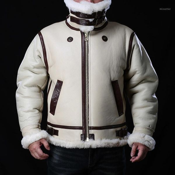 

men's jackets european size av0966 super warm genuine sheep leather coat big b3 shearling bomber military fur jacket, Black;brown