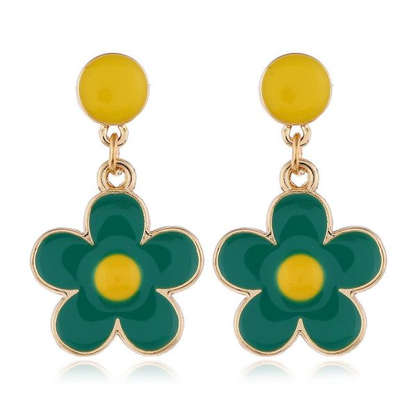 

dangle & chandelier style women's green enameling little flower drop earrings for women girl brand fashion jewelry, Silver