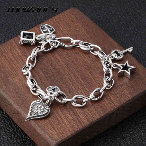 

mewanry 925 sterling silver bracelet for women fashion vintage party star key pendant couples jewelry birthday gift wholesale, Golden;silver