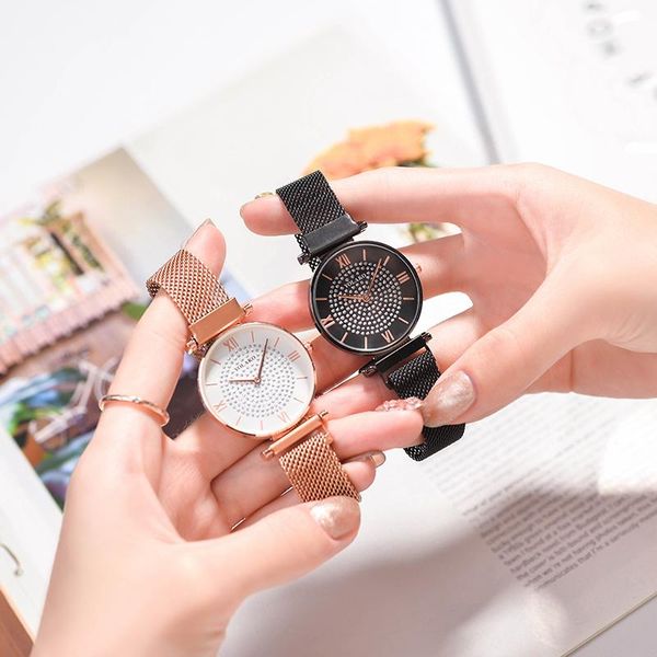 

wristwatches fashion women starry sky pattern watch ladies magnet watches quartz waterproof luminous relogio feminino clock gift for girl, Slivery;brown