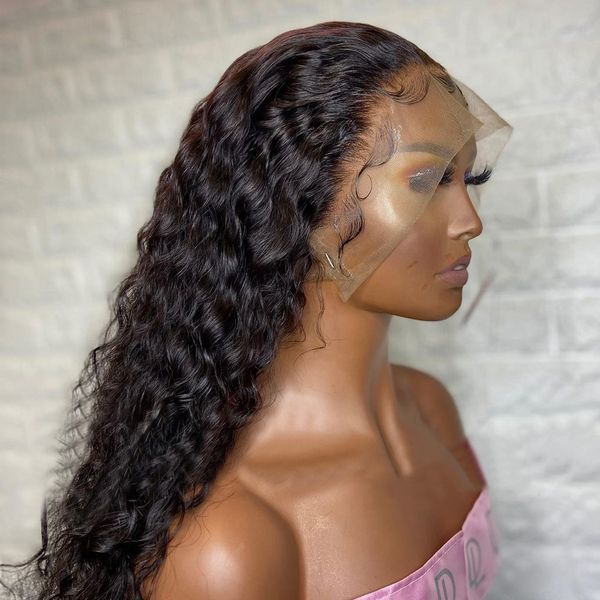 Venda quente solta onda profunda bruta bruta brasileira virgem humana cabelo humano full hd encaracolado 13x4 lace front transparente 360 ​​peruca frontal para mulheres 150% densidade